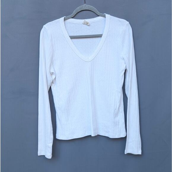 Marea by Liz Joy White Pointelle Long Sleeve V-Neck Top, size XL - Picture 1 of 7